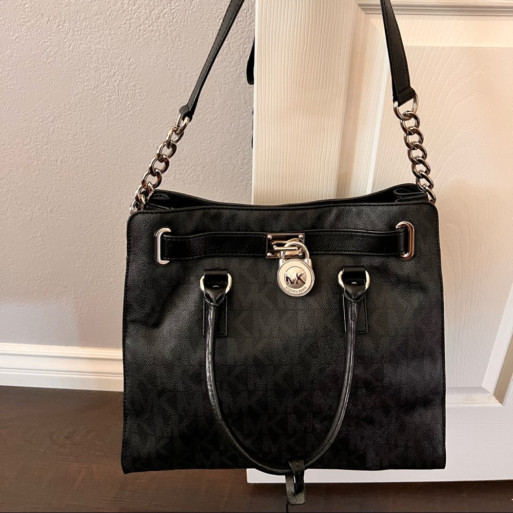 Michael Kors large tote, black with gray MK logos NWOT